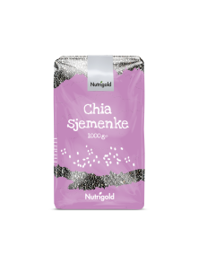 Chia semena Nuttrigold v 1000 gramski prozorni embalaži.