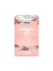 Nutrigold drobno mleta jodirana himalajska sol v 1000 gramski prozorni plastični embalaži.