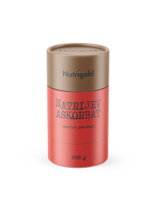 Nutrigold natrijev askorbat v prahu v rjavi valjkasti embalaži, 500g.