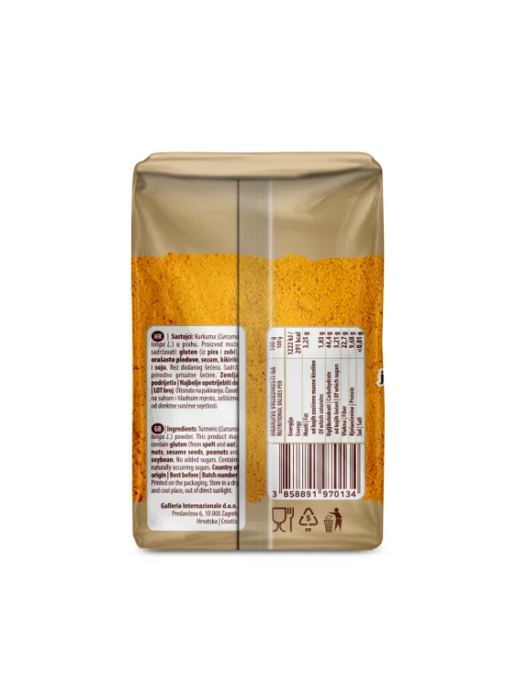 Nutrigold kurkuma v prahu v prozorni plastični embalaži, 200g.