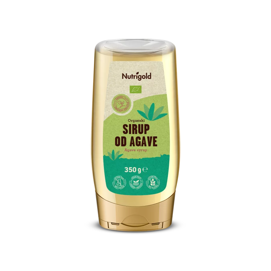 Nutrigold ekološki agavin sirup v prozorni plastenki, 350g.