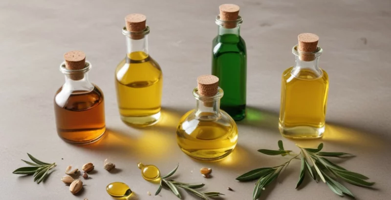 Slika stekleničk z različnimi olji