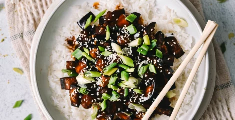 Teriyaki jajčevec z rižem - instashop